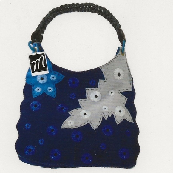 Martique Handbags - Blue Suede Patches w/ Flowers